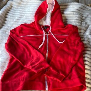 Love Red Sweat Jacket and Track Pants with Plush Fabric and Relaxed Fit